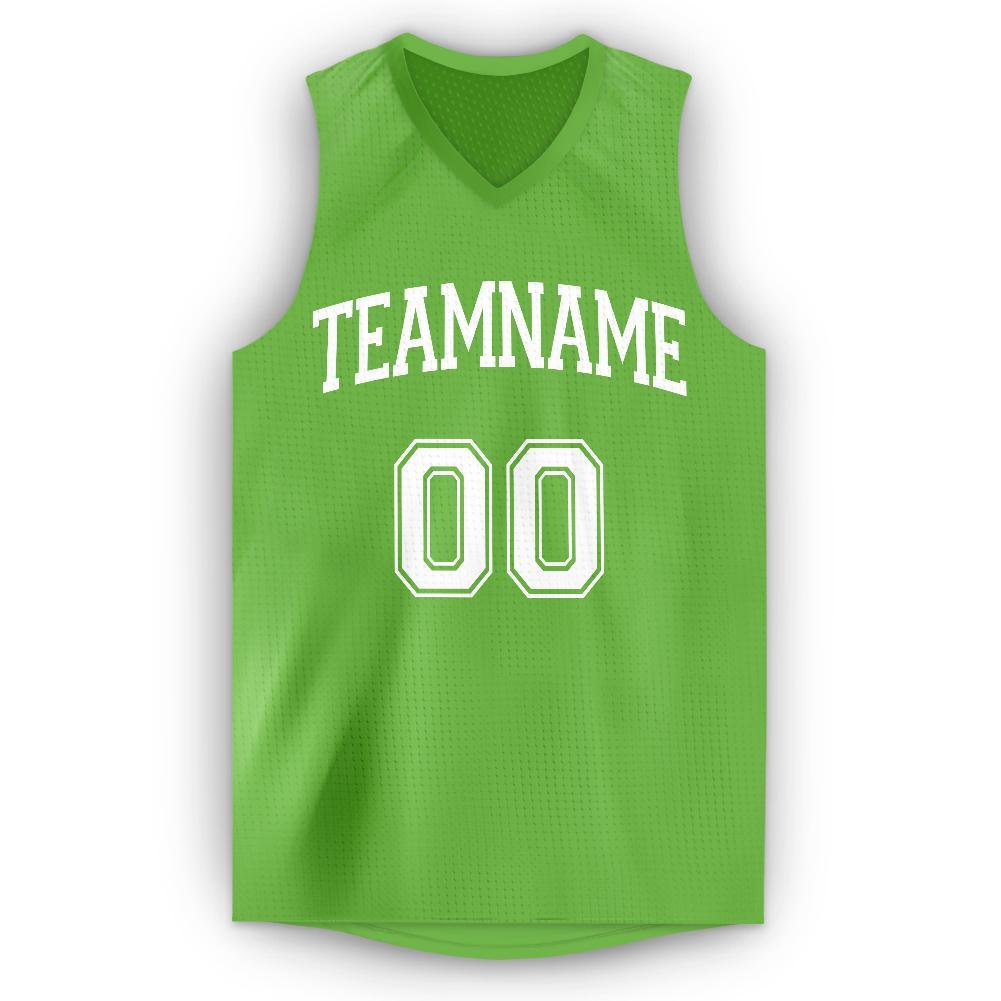 Custom Neon Green White V-Neck Basketball Jersey view 5