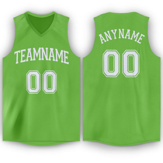 Custom Neon Green White V-Neck Basketball Jersey - Main View