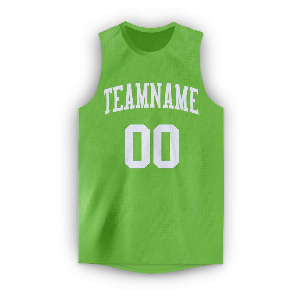 Custom Neon Green White Round Neck Basketball Jersey view 5