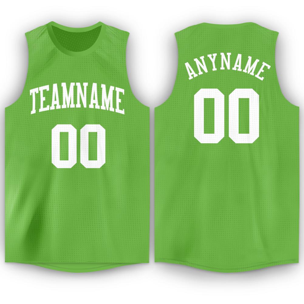 Custom Neon Green White Round Neck Basketball Jersey - Main View