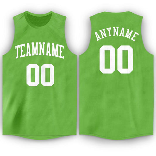 Custom Neon Green White Round Neck Basketball Jersey - Main View