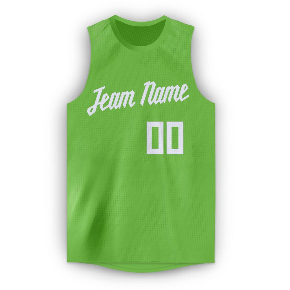 Custom Neon Green White Round Neck Basketball Jersey view 5