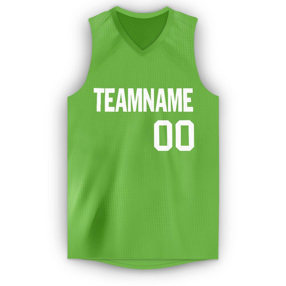 Custom Neon Green White V-Neck Basketball Jersey view 5