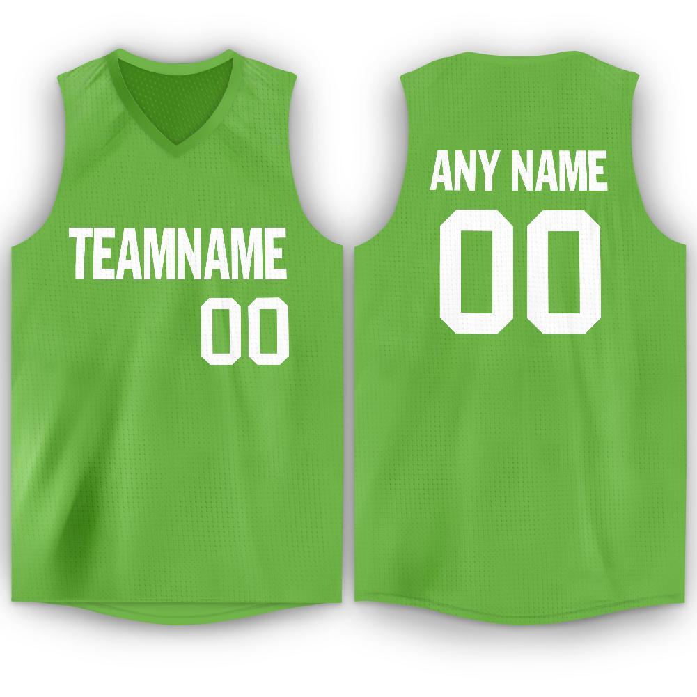 Custom Neon Green White V-Neck Basketball Jersey - Main View