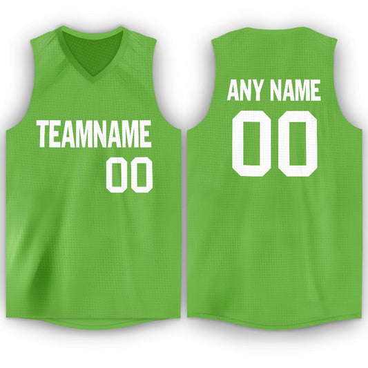 Custom Neon Green White V-Neck Basketball Jersey - Main View