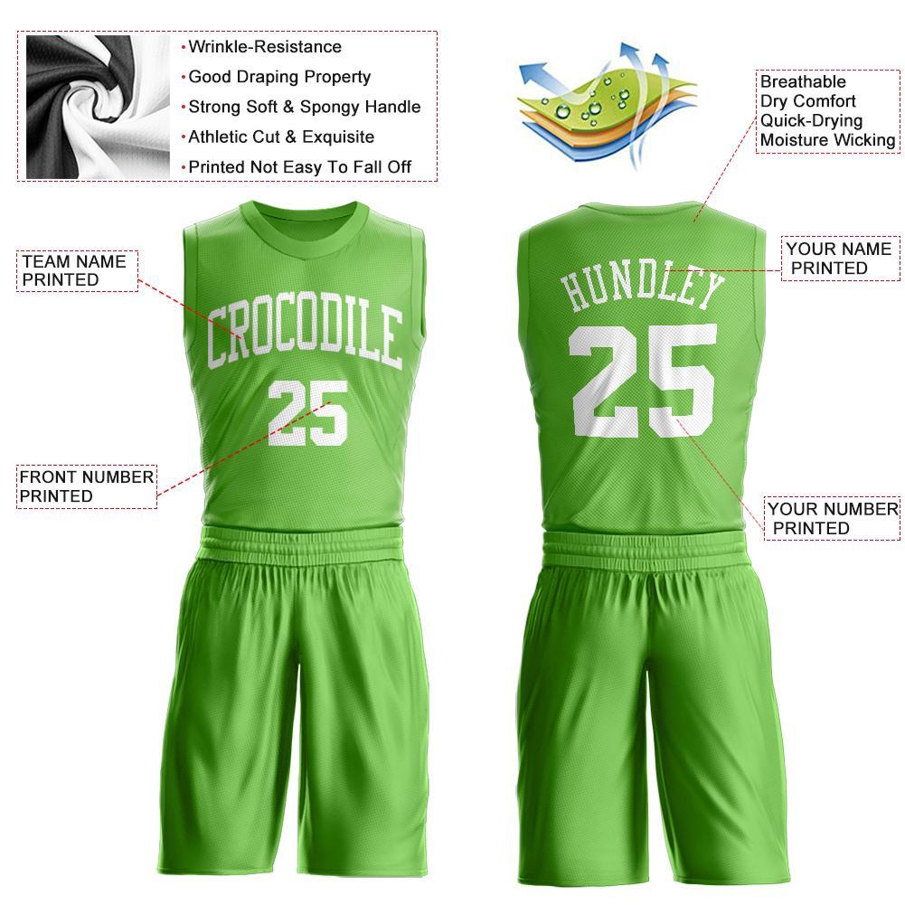Custom Neon Green White Round Neck Basketball Uniform Jersey view 3