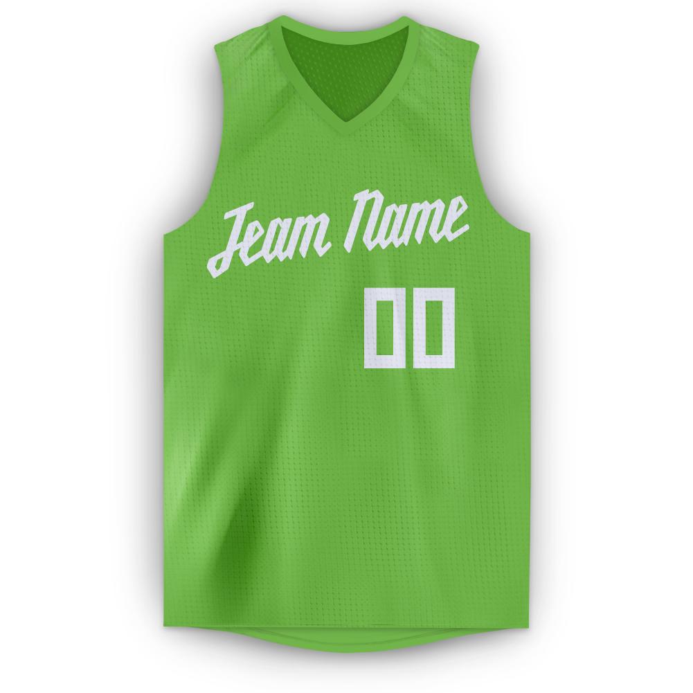 Custom Neon Green White V-Neck Basketball Jersey view 5