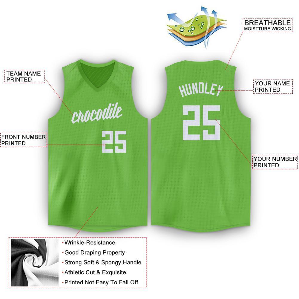 Custom Neon Green White V-Neck Basketball Jersey view 2