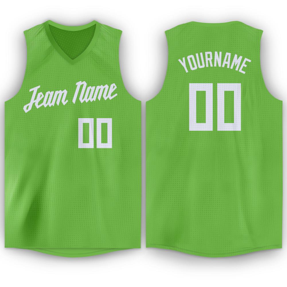 Custom Neon Green White V-Neck Basketball Jersey - Main View