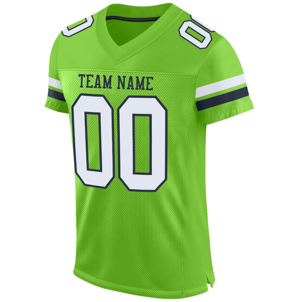 Custom Neon Green White-Navy Mesh Authentic Football Jersey view 2