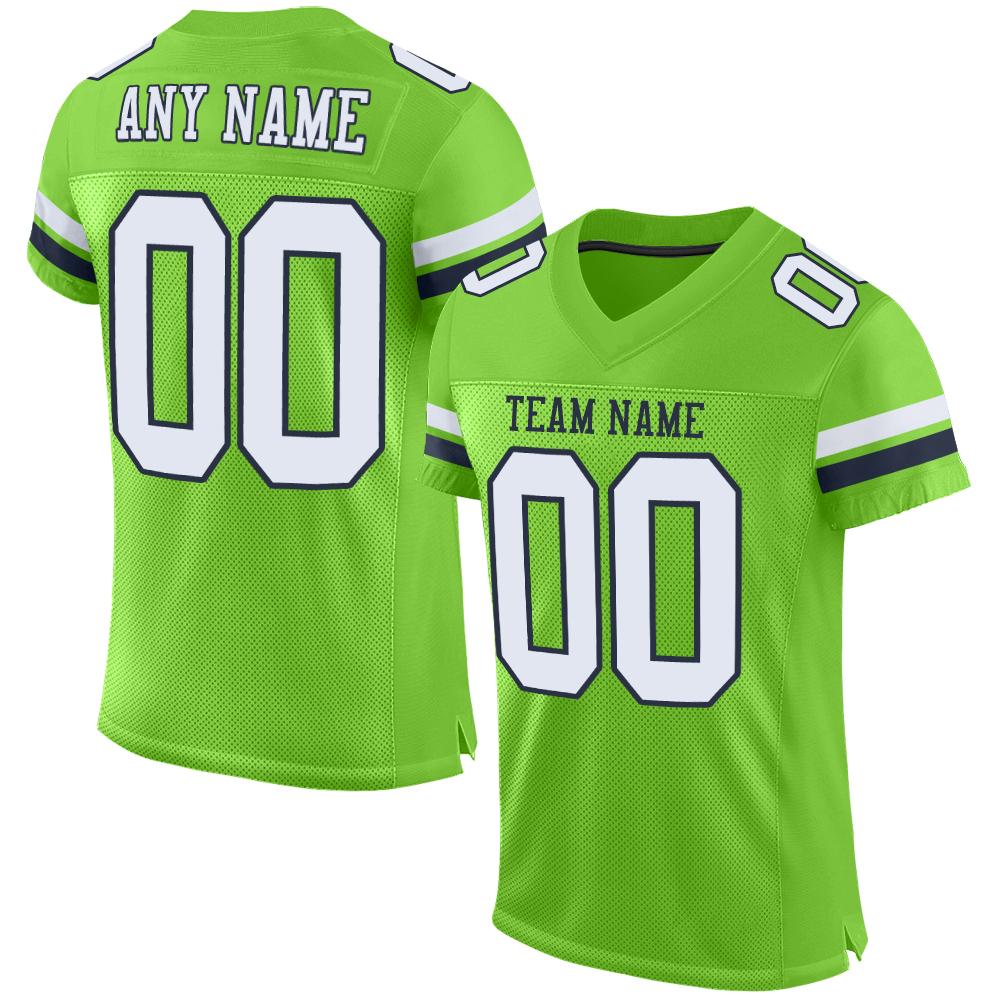 Custom Neon Green White-Navy Mesh Authentic Football Jersey - Main View
