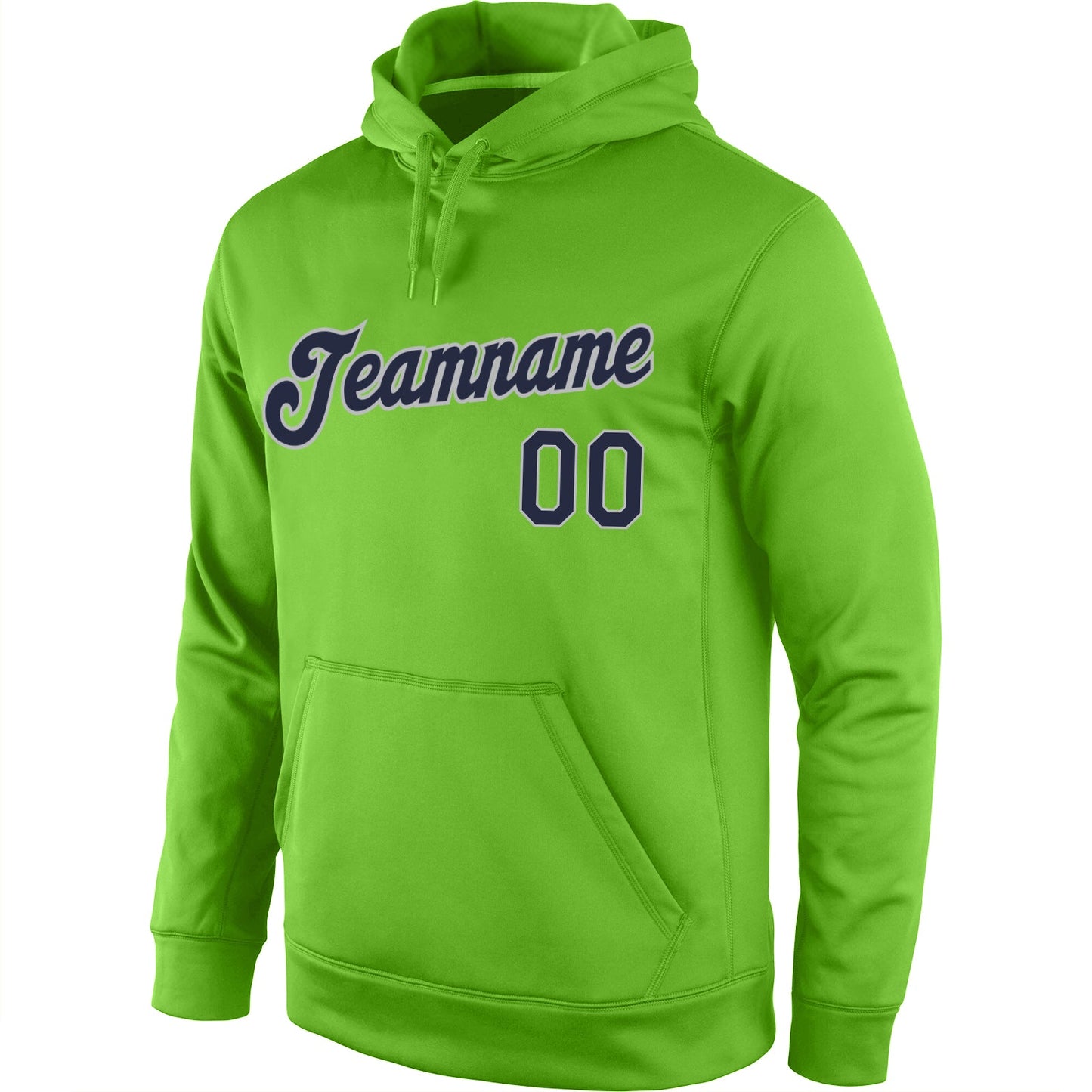 Custom Stitched Neon Green Navy-Gray Sports Pullover Sweatshirt Hoodie view 2