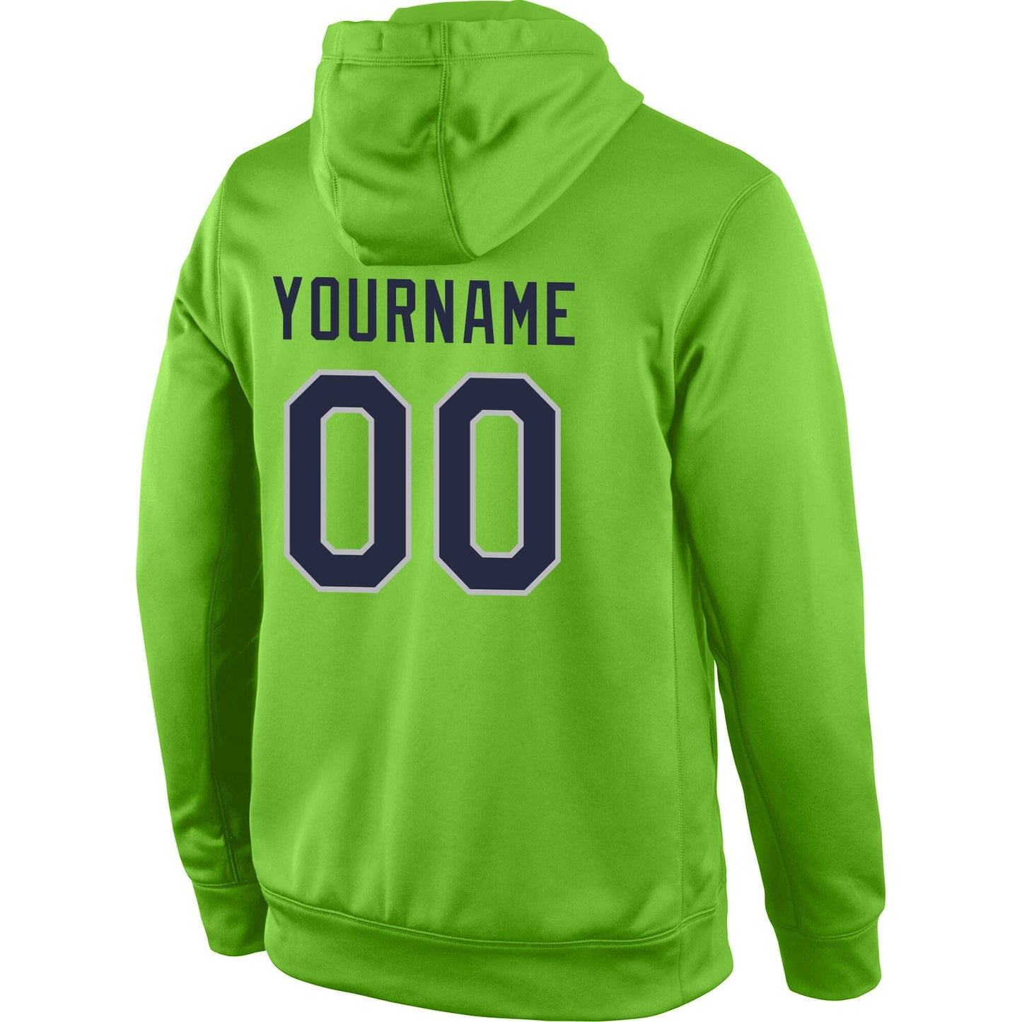 Custom Stitched Neon Green Navy-Gray Sports Pullover Sweatshirt Hoodie view 3