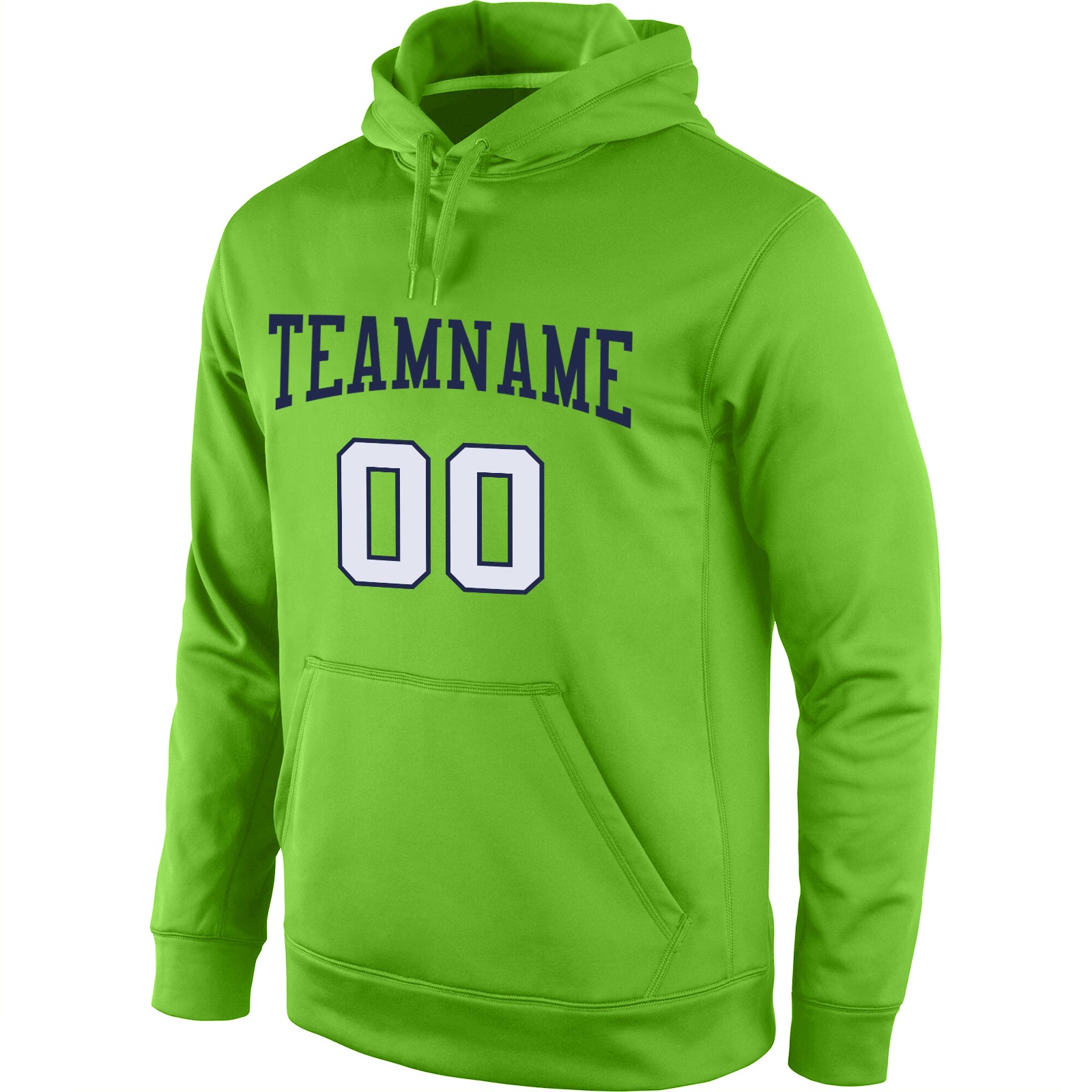Custom Stitched Neon Green White-Navy Sports Pullover Sweatshirt Hoodie view 2