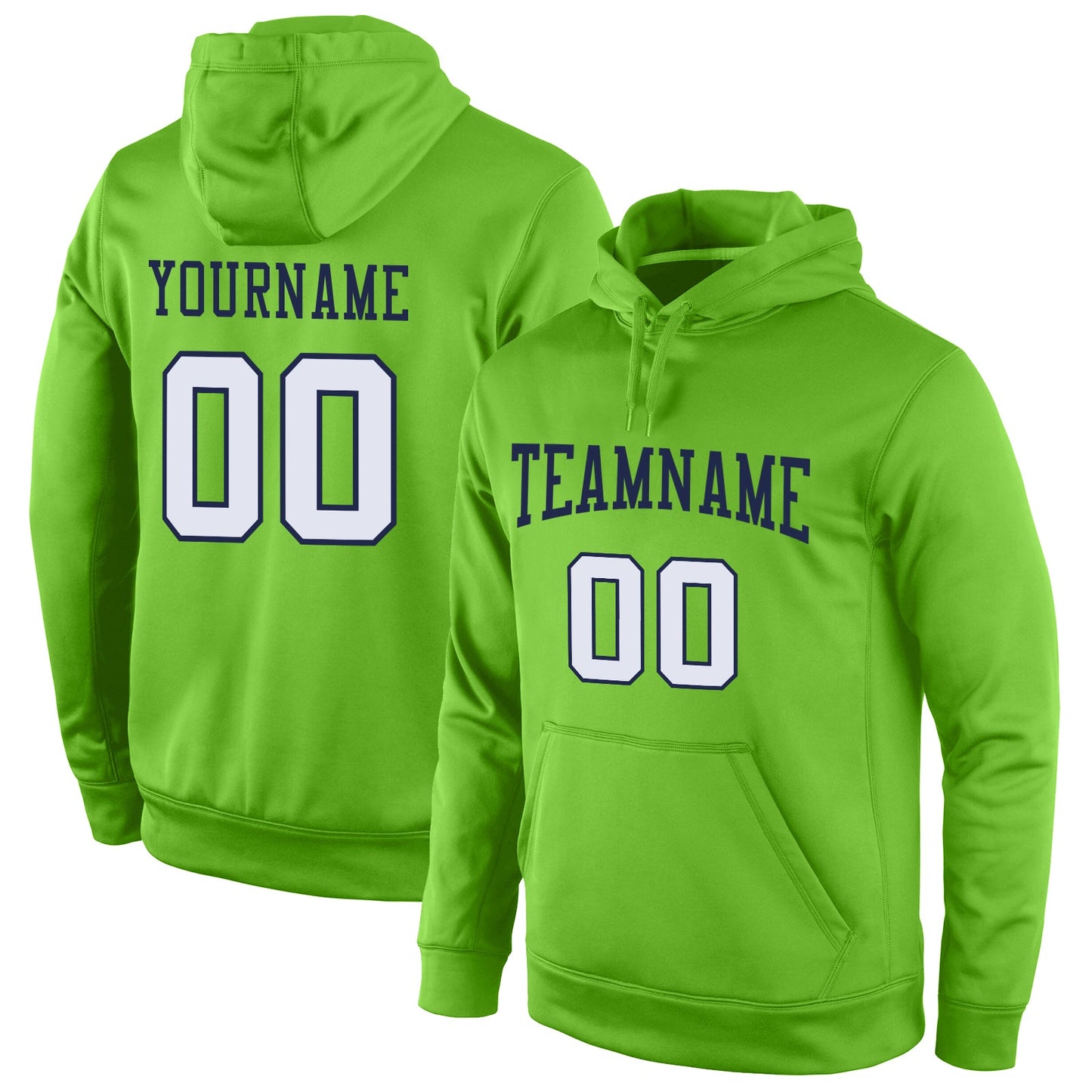 Custom Stitched Neon Green White-Navy Sports Pullover Sweatshirt Hoodie - Main View