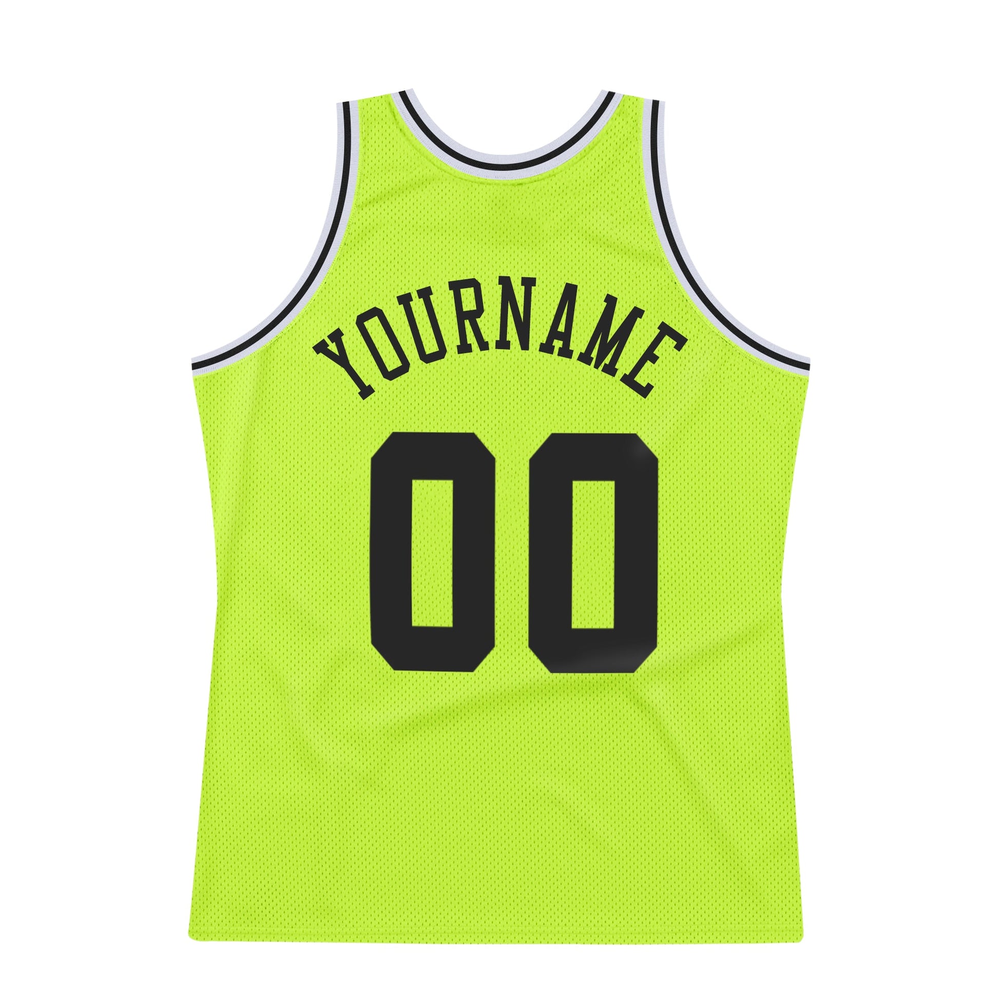Custom Neon Green Black-White Authentic Throwback Basketball Jersey view 5