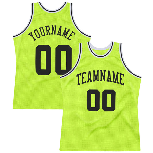 Custom Neon Green Black-White Authentic Throwback Basketball Jersey - Main View