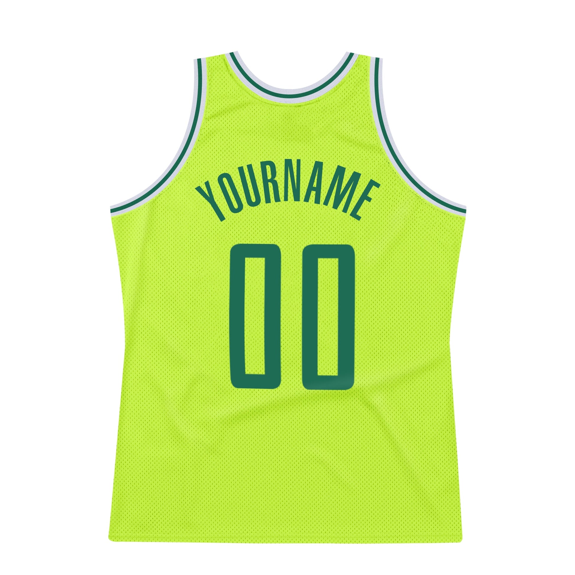 Custom Neon Green Kelly Green-White Authentic Throwback Basketball Jersey view 5