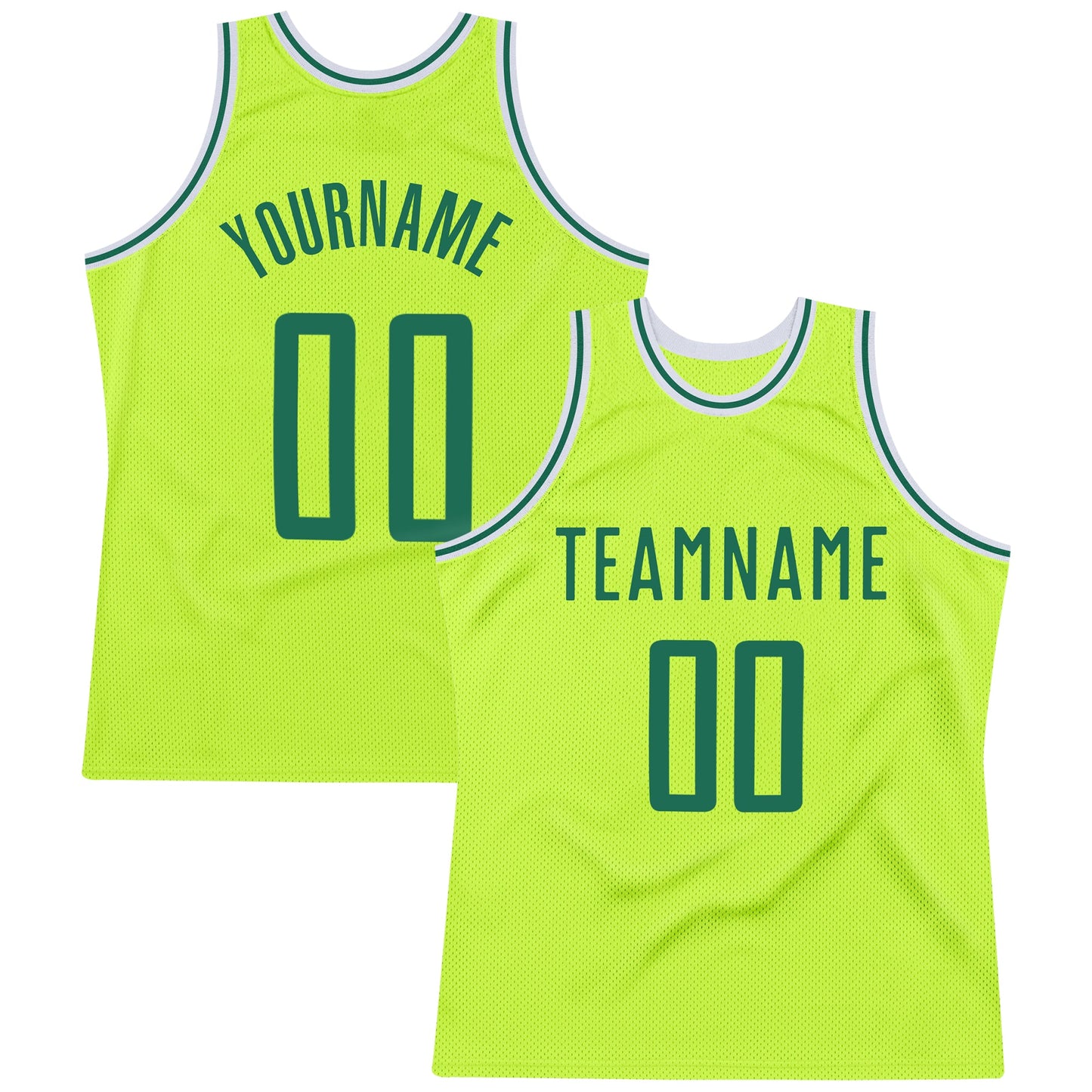 Custom Neon Green Kelly Green-White Authentic Throwback Basketball Jersey - Main View
