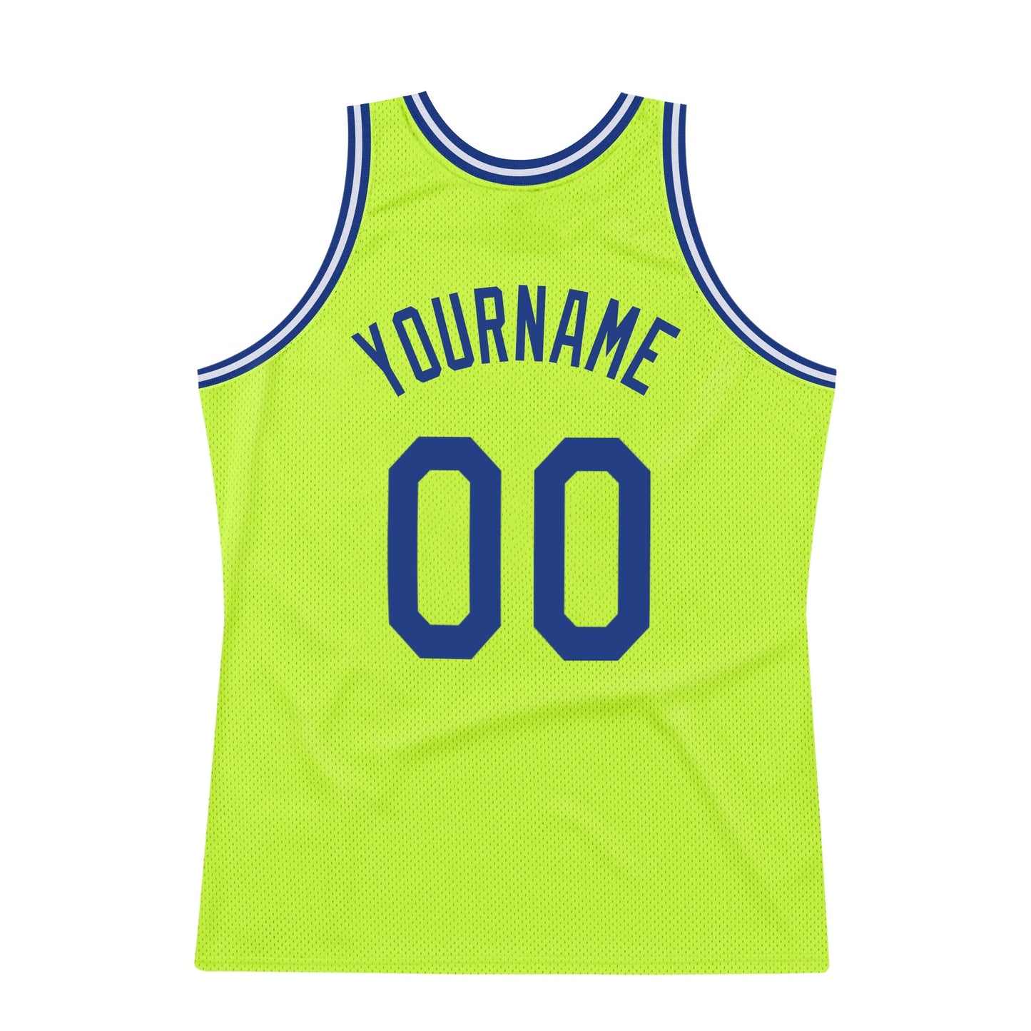 Custom Neon Green Royal-White Authentic Throwback Basketball Jersey view 5