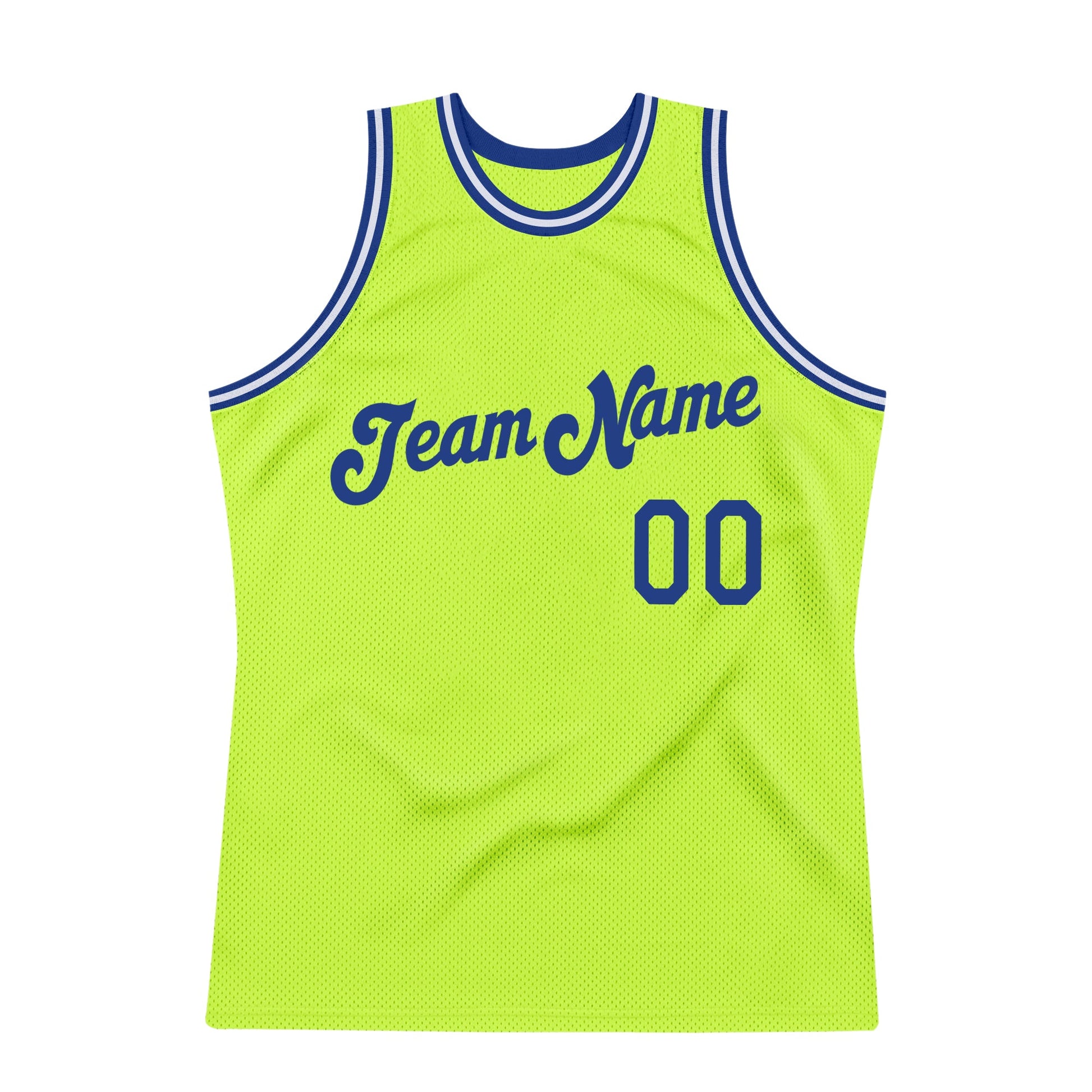 Custom Neon Green Royal-White Authentic Throwback Basketball Jersey view 6