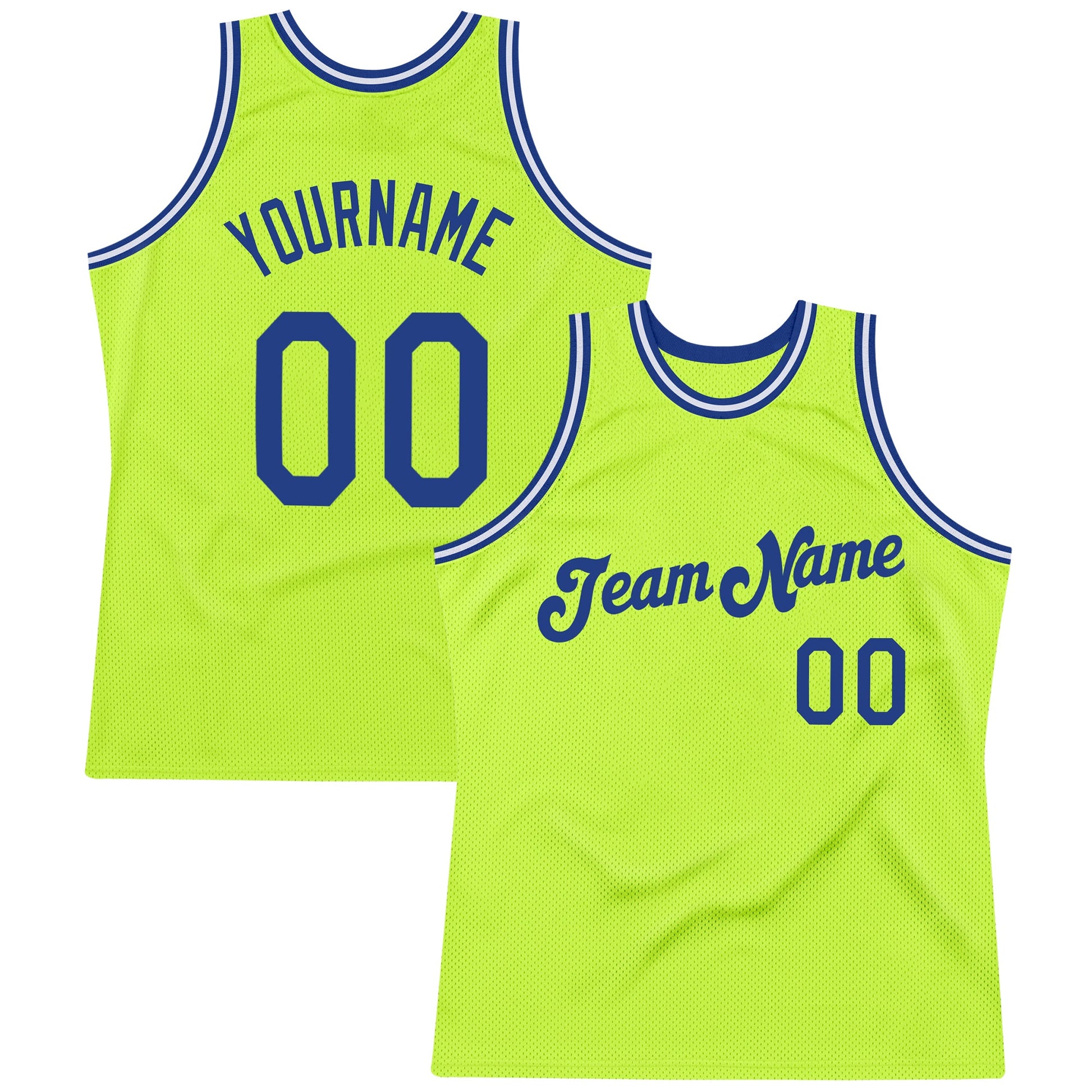 Custom Neon Green Royal-White Authentic Throwback Basketball Jersey - Main View