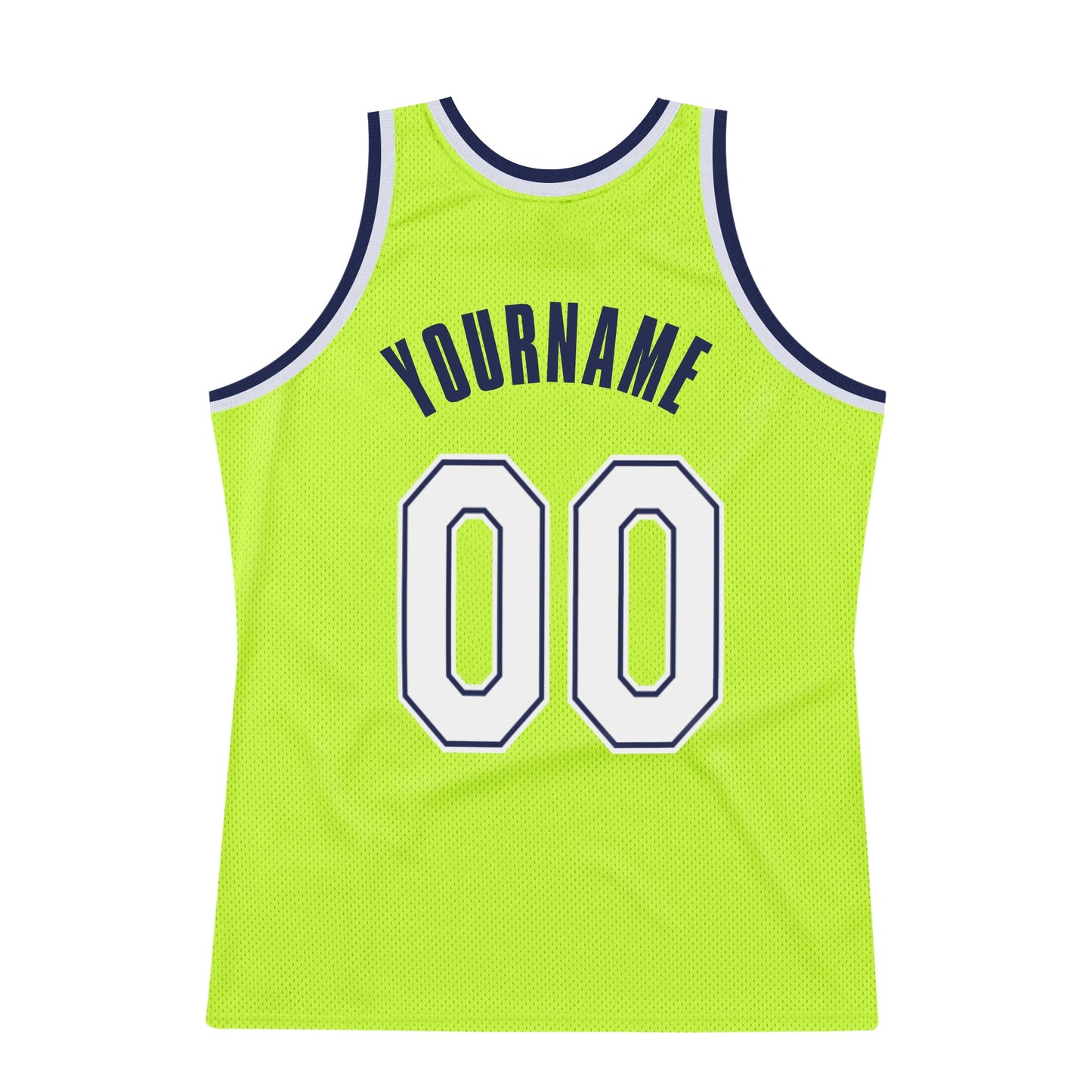 Custom Neon Green White-Navy Authentic Throwback Basketball Jersey view 5
