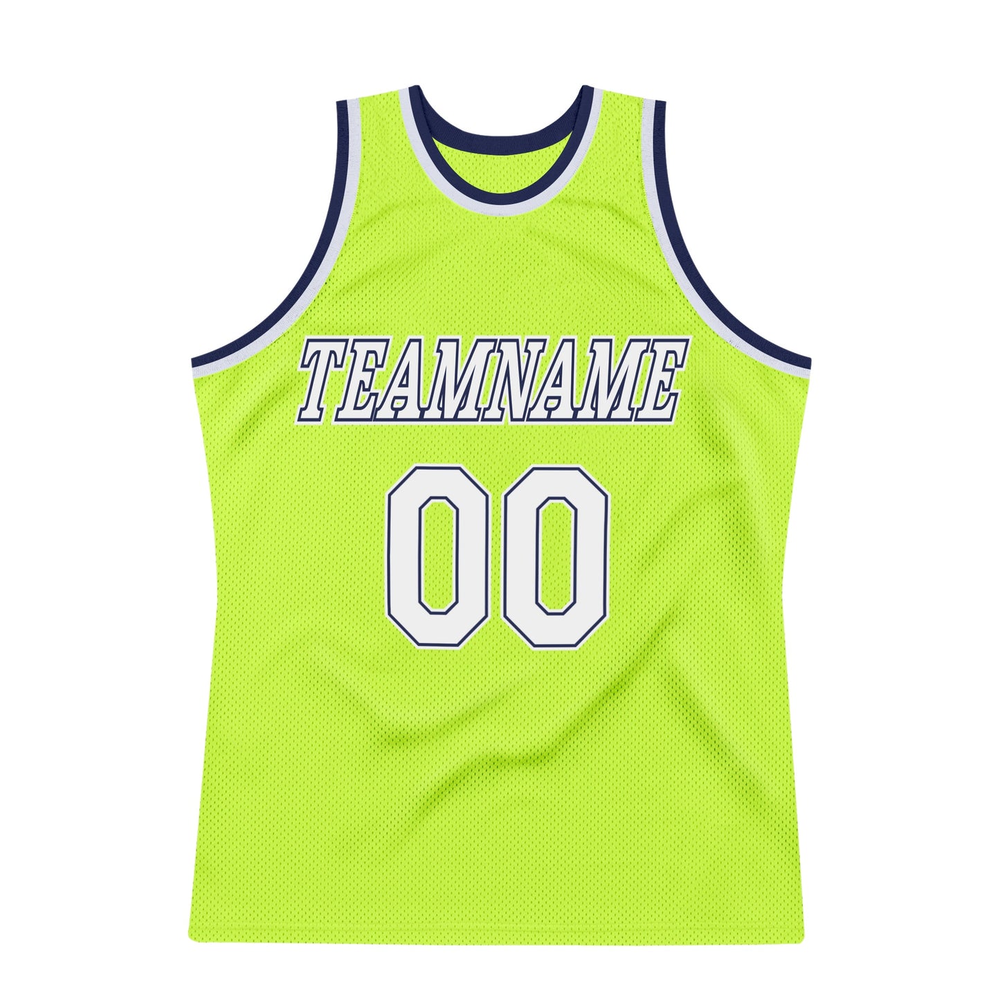 Custom Neon Green White-Navy Authentic Throwback Basketball Jersey view 6