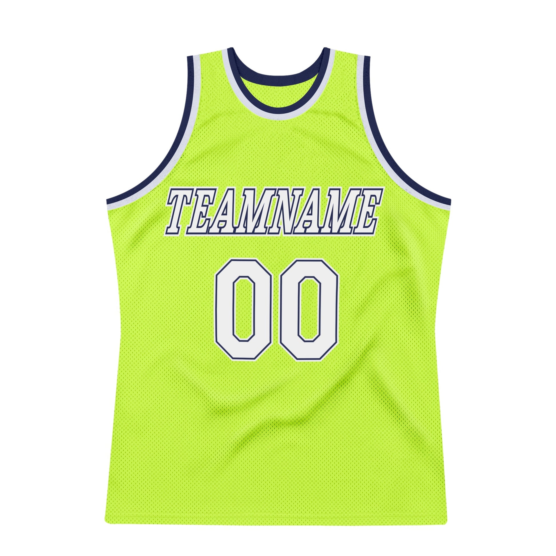 Custom Neon Green White-Navy Authentic Throwback Basketball Jersey view 6