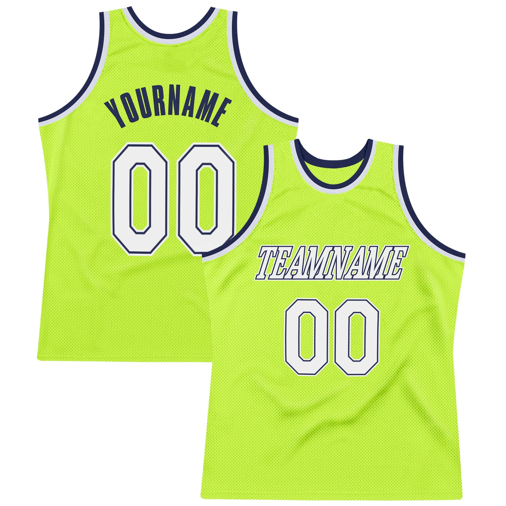 Custom Neon Green White-Navy Authentic Throwback Basketball Jersey - Main View