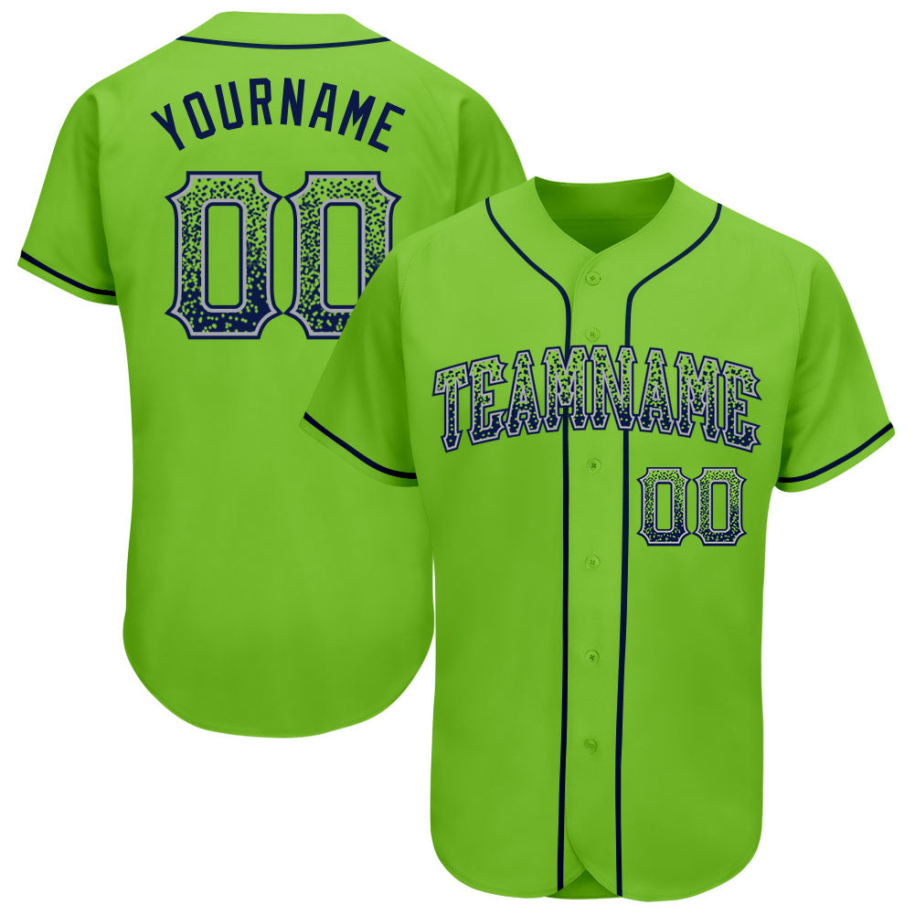 Custom Neon Green Navy-Gray Authentic Drift Fashion Baseball Jersey - Main View