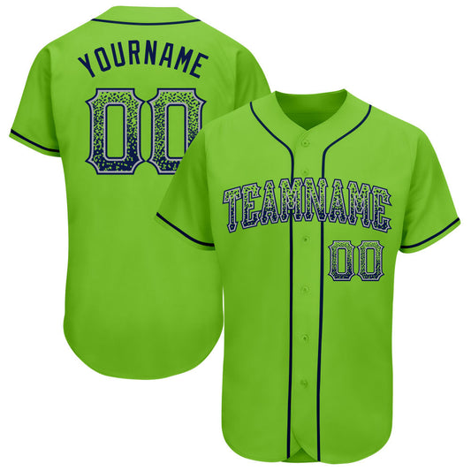 Custom Neon Green Navy-Gray Authentic Drift Fashion Baseball Jersey - Main View