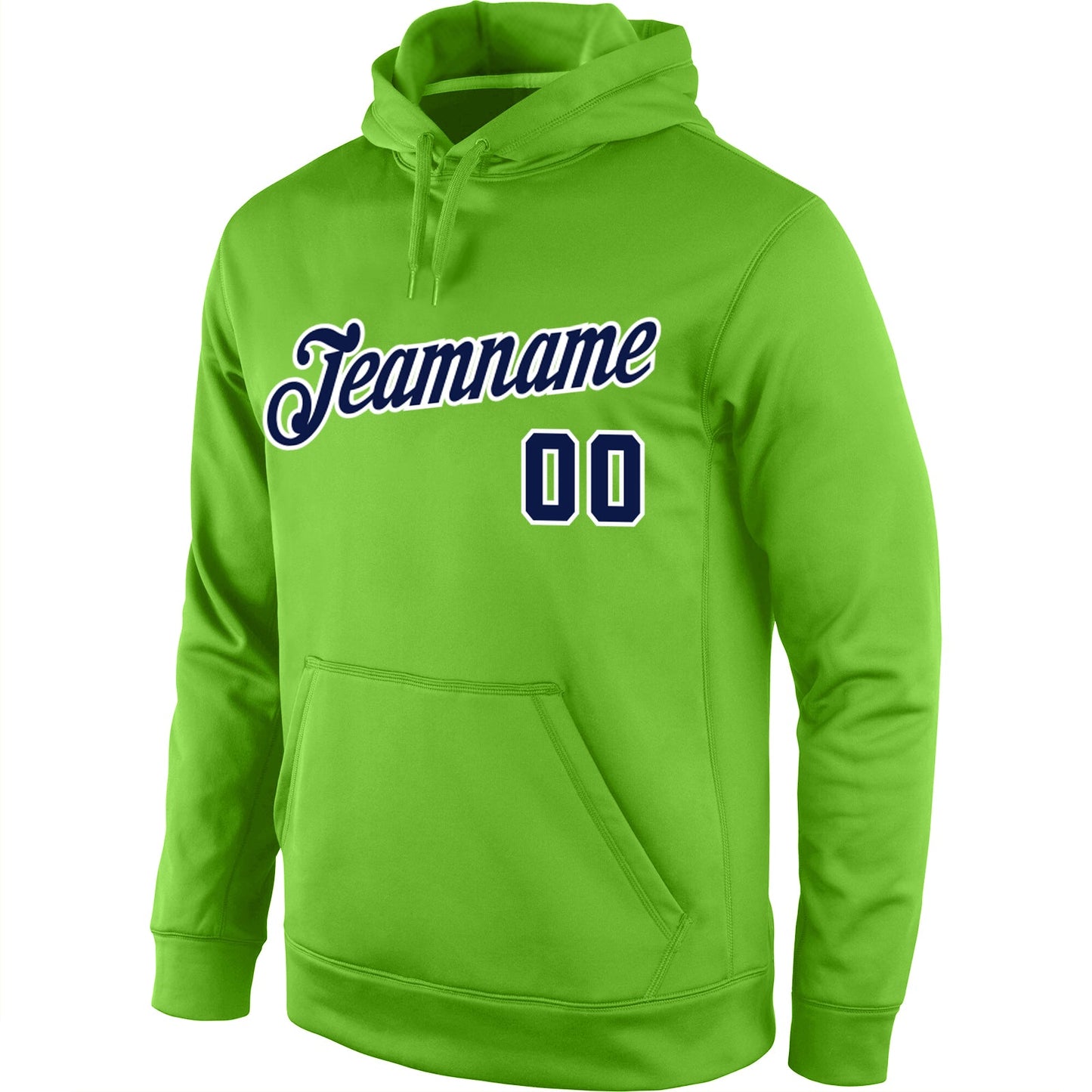 Custom Stitched Neon Green Navy-White Sports Pullover Sweatshirt Hoodie view 2