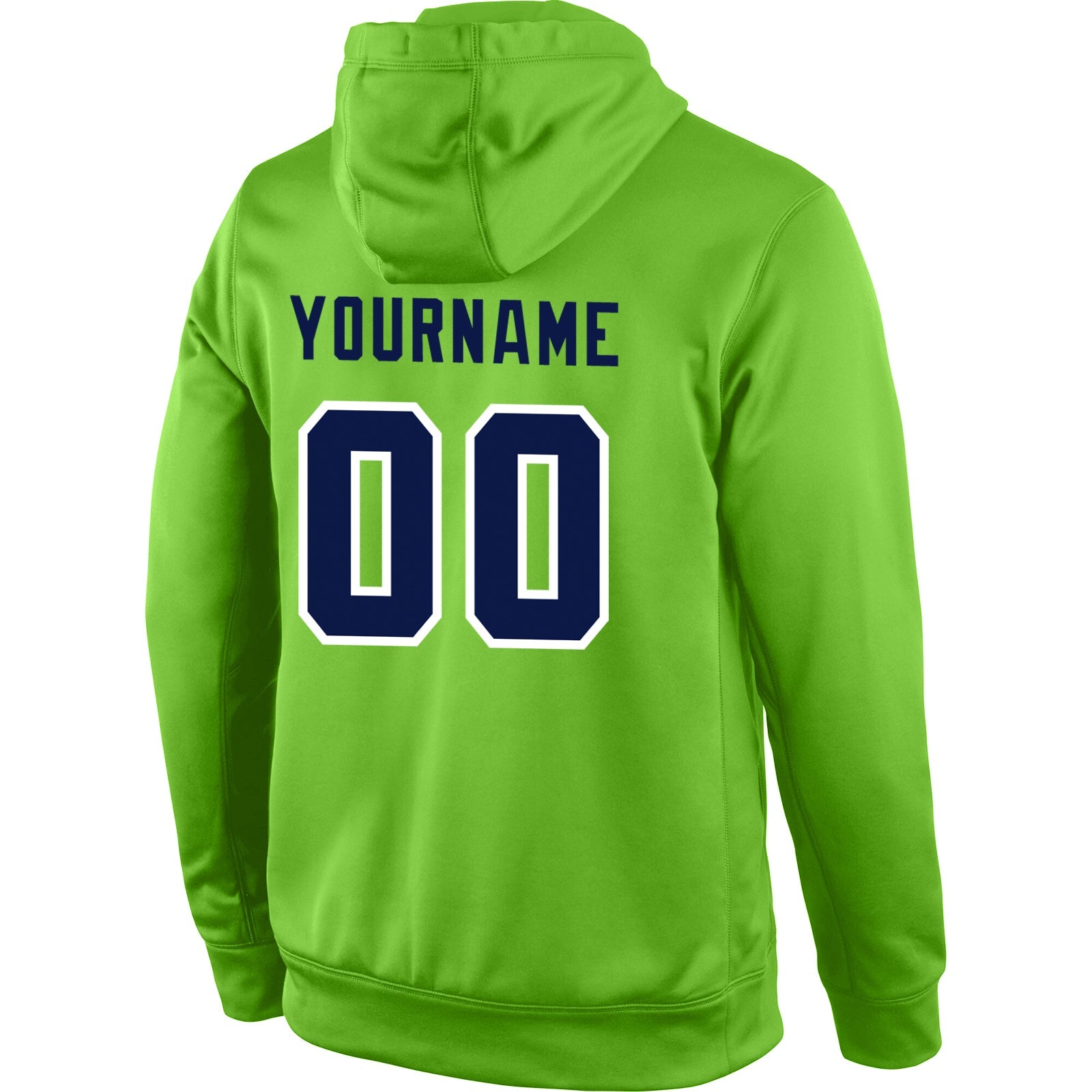 Custom Stitched Neon Green Navy-White Sports Pullover Sweatshirt Hoodie view 3