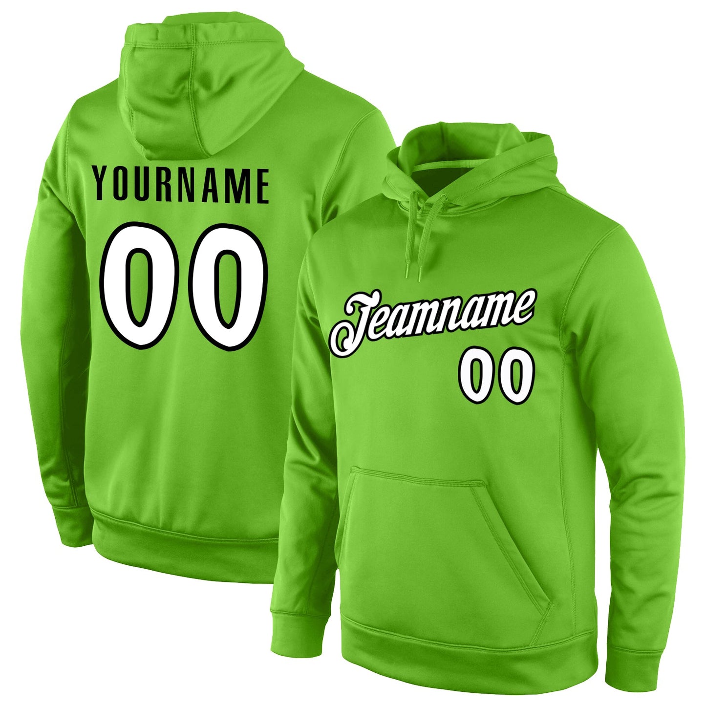 Custom Stitched Neon Green White-Black Sports Pullover Sweatshirt Hoodie - Main View