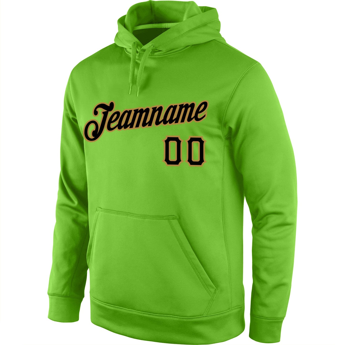 Custom Stitched Neon Green Black-Old Gold Sports Pullover Sweatshirt Hoodie view 2
