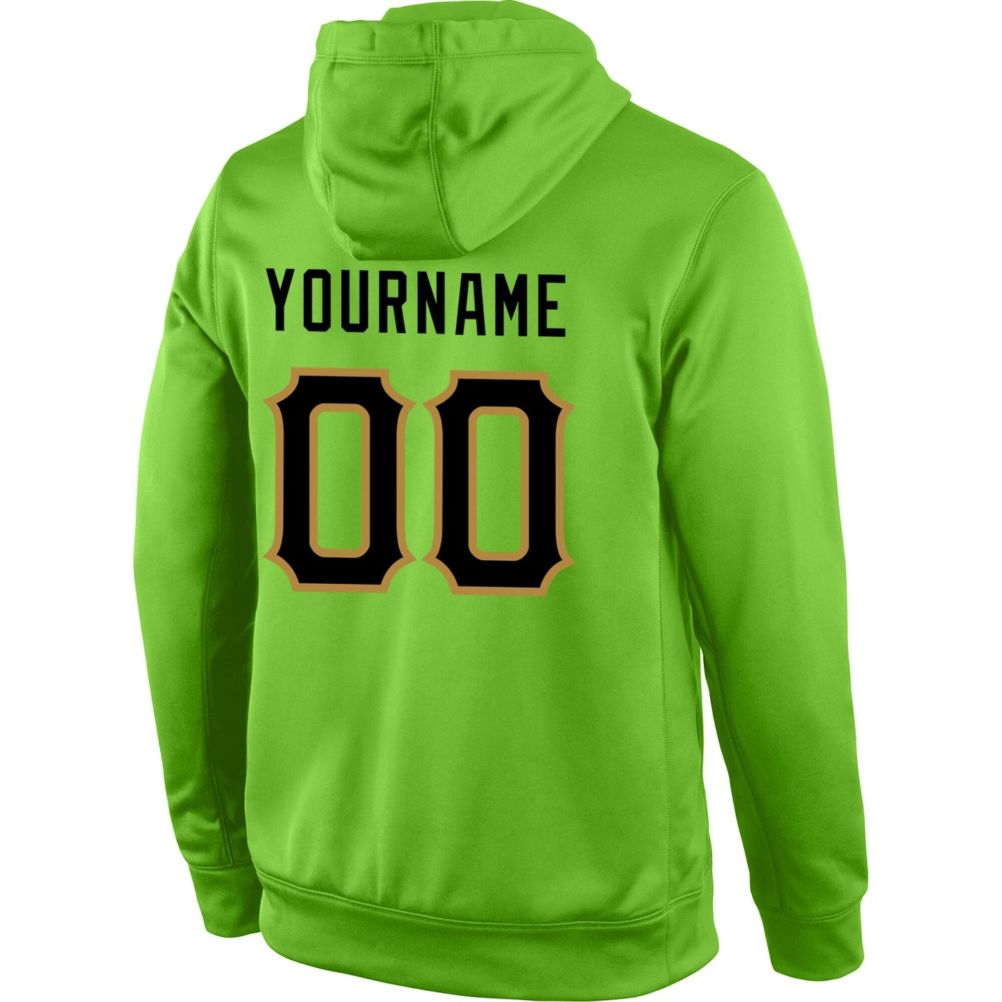 Custom Stitched Neon Green Black-Old Gold Sports Pullover Sweatshirt Hoodie view 3