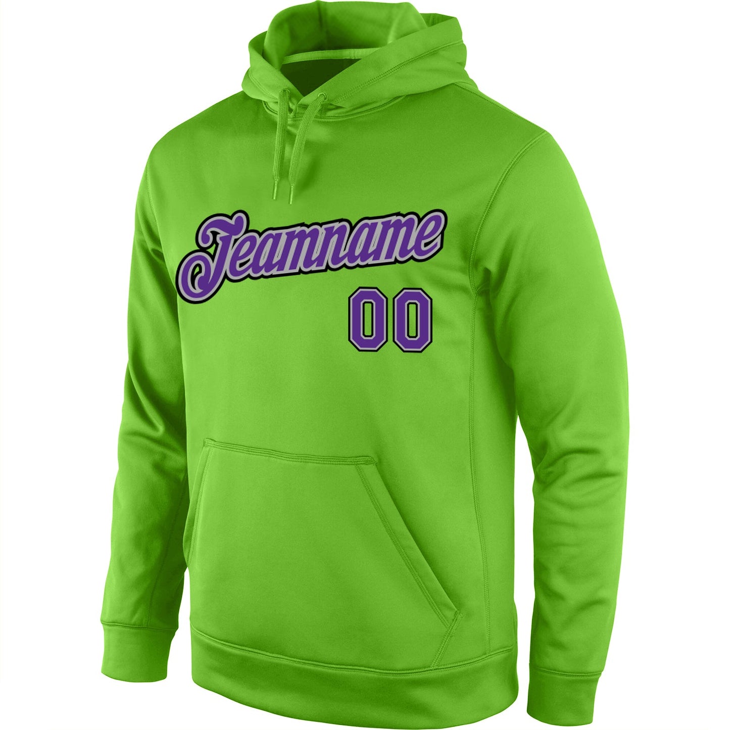 Custom Stitched Neon Green Purple-Gray Sports Pullover Sweatshirt Hoodie view 2