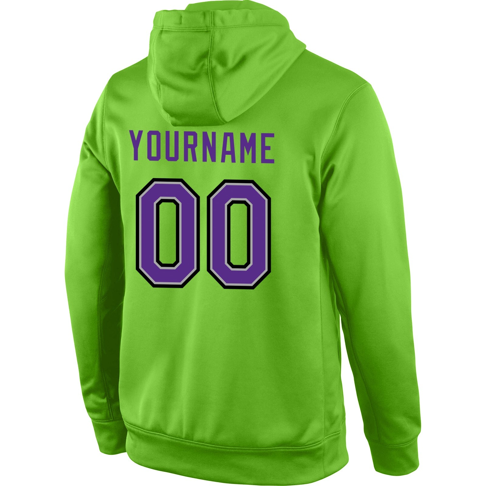 Custom Stitched Neon Green Purple-Gray Sports Pullover Sweatshirt Hoodie view 3