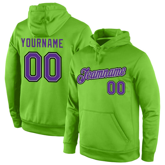 Custom Stitched Neon Green Purple-Gray Sports Pullover Sweatshirt Hoodie - Main View