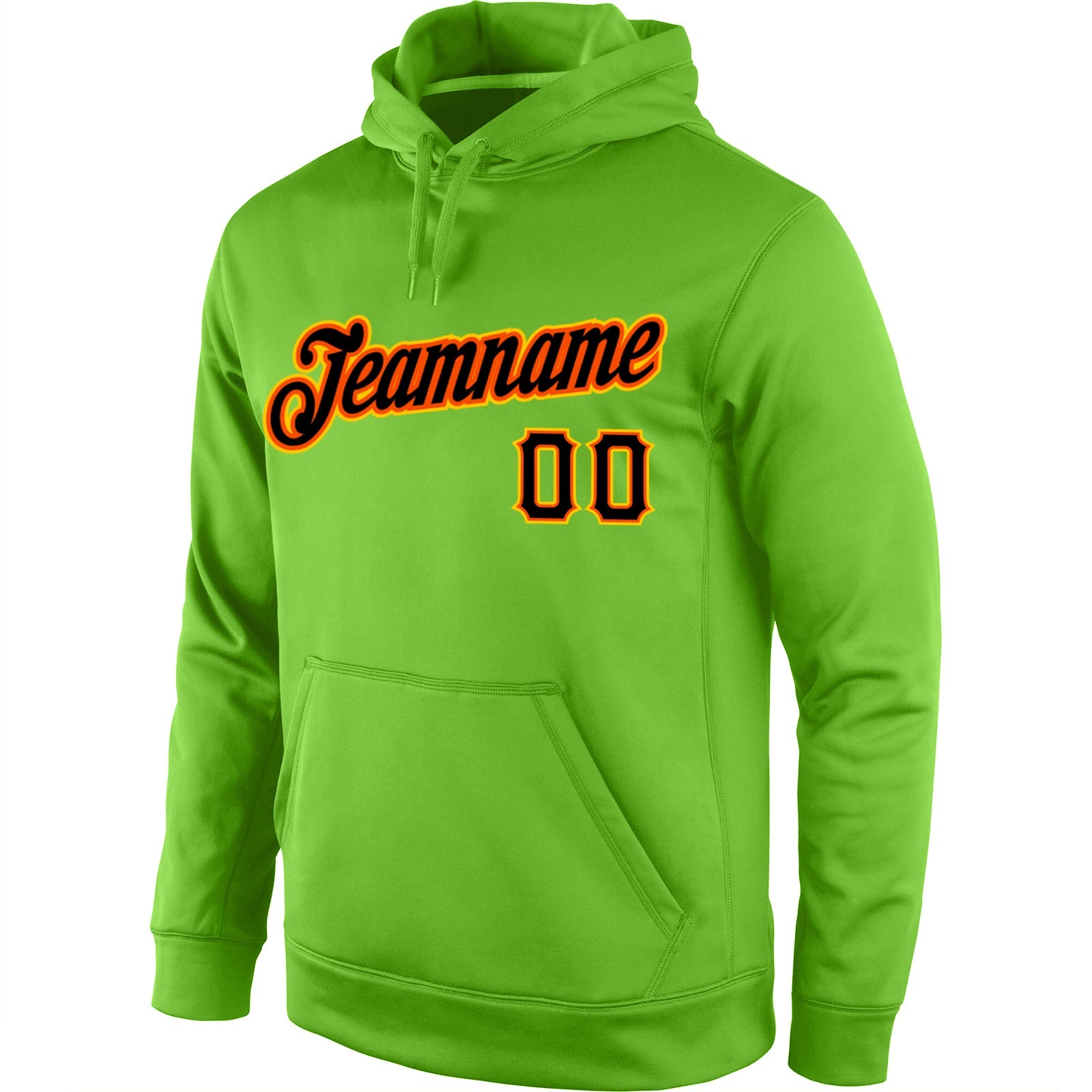 Custom Stitched Neon Green Black-Orange Sports Pullover Sweatshirt Hoodie view 2