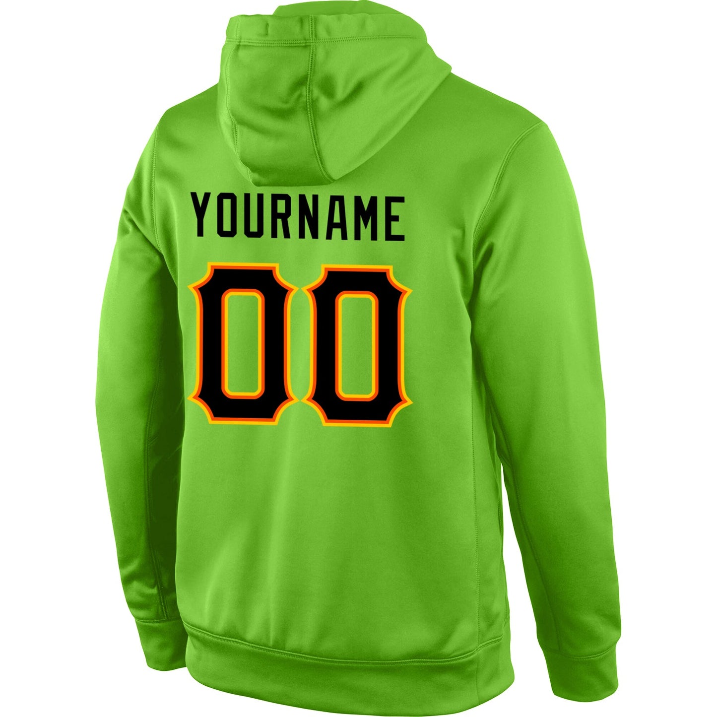 Custom Stitched Neon Green Black-Orange Sports Pullover Sweatshirt Hoodie view 3
