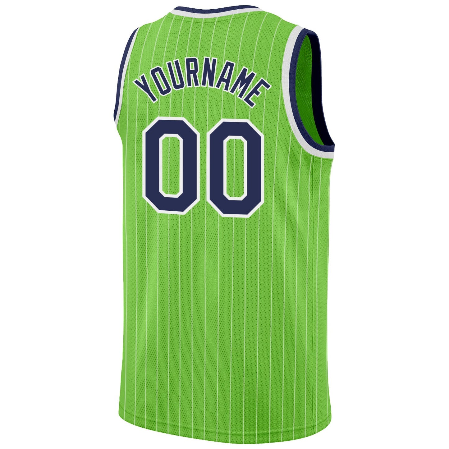 Custom Neon Green White Pinstripe Navy-White Authentic Basketball Jersey view 6