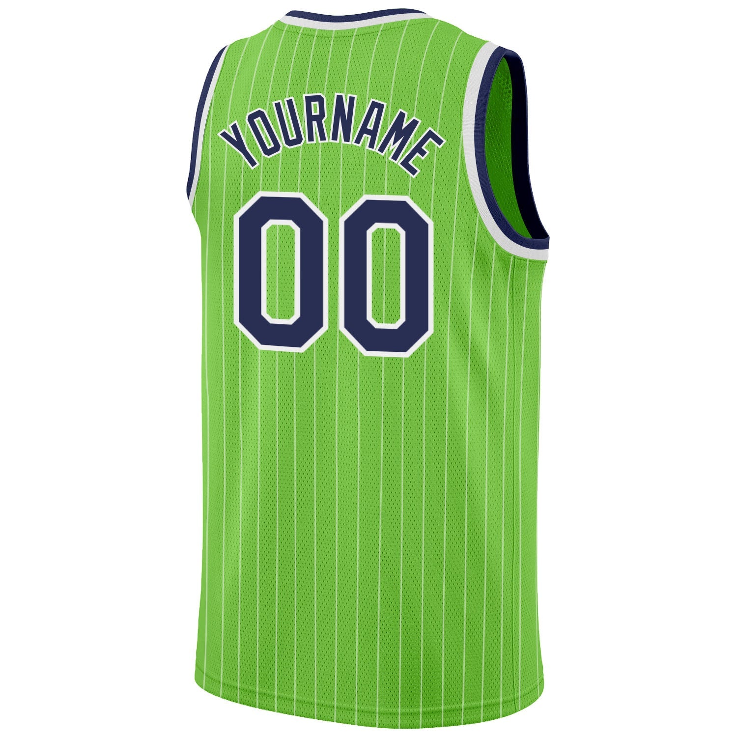 Custom Neon Green White Pinstripe Navy-White Authentic Basketball Jersey view 6