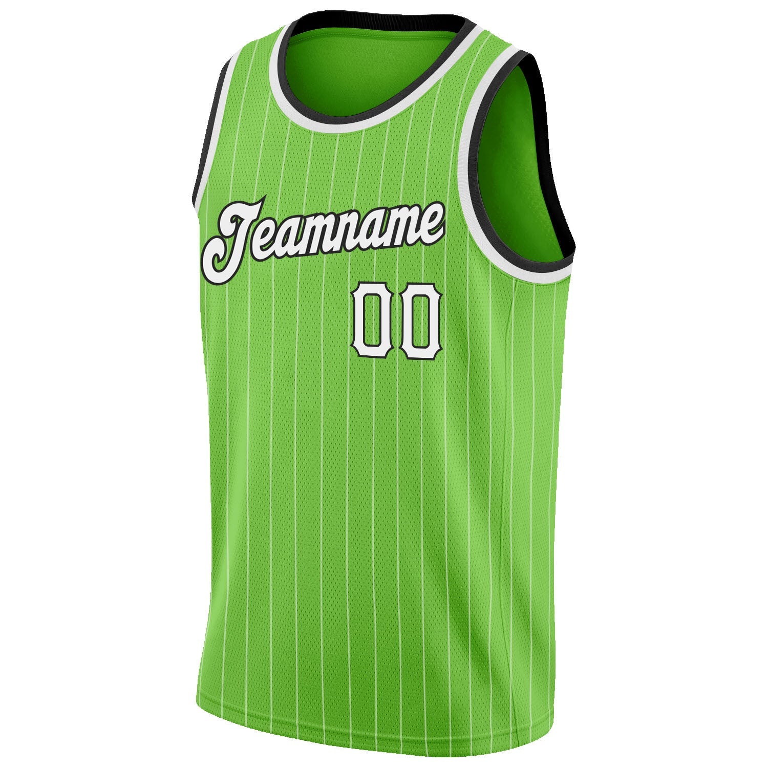 Custom Neon Green White Pinstripe White-Black Authentic Basketball Jersey view 5