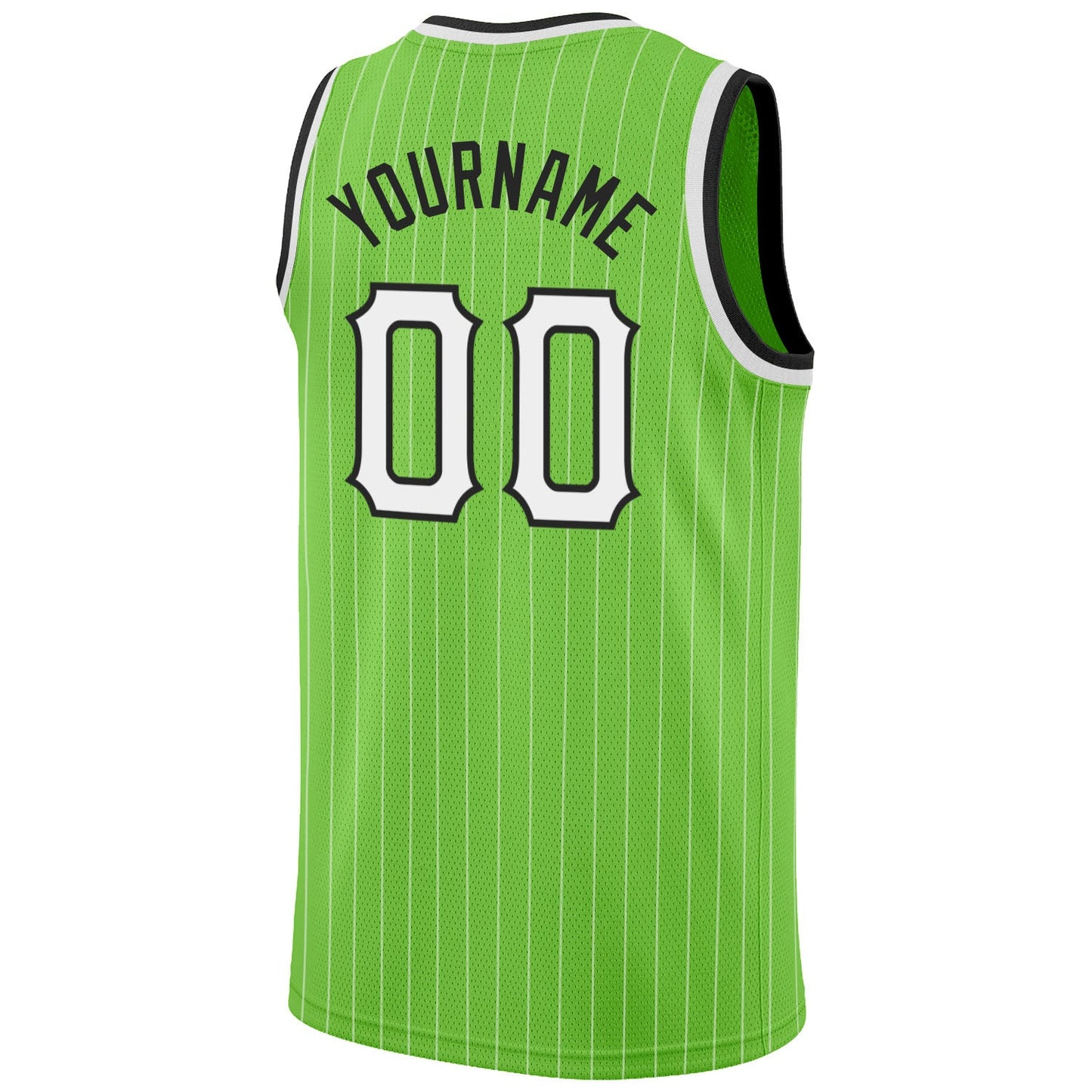 Custom Neon Green White Pinstripe White-Black Authentic Basketball Jersey view 6