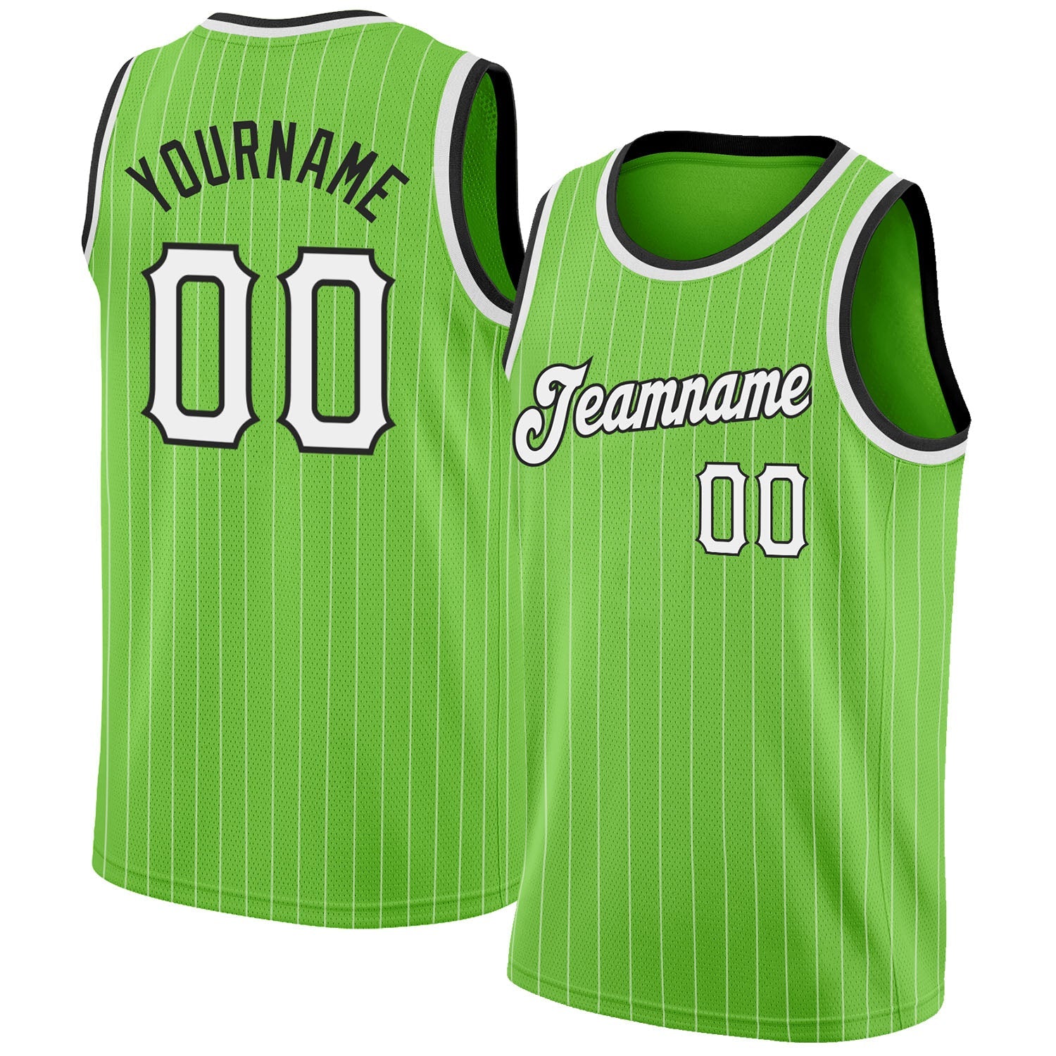 Custom Neon Green White Pinstripe White-Black Authentic Basketball Jersey - Main View
