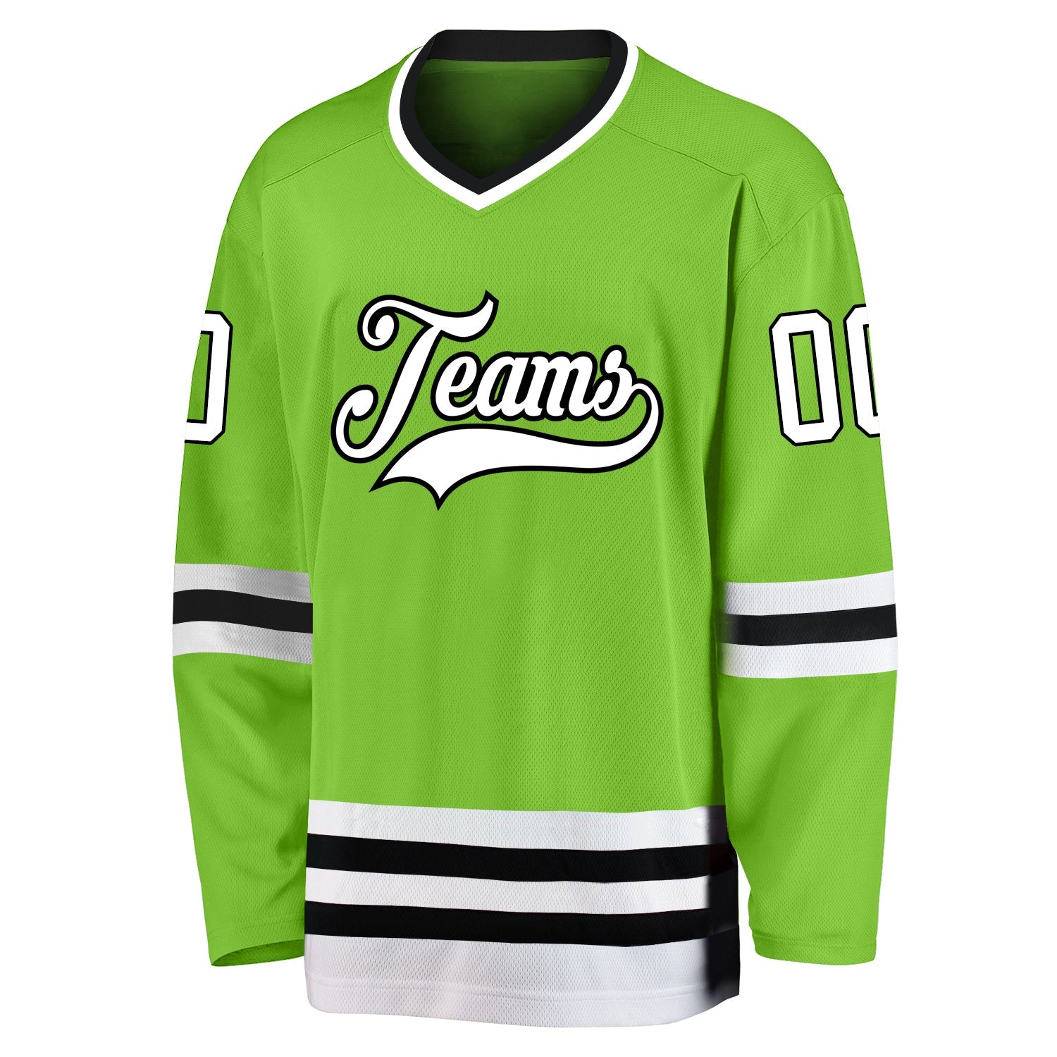 Custom Neon Green White-Black Hockey Jersey view 2
