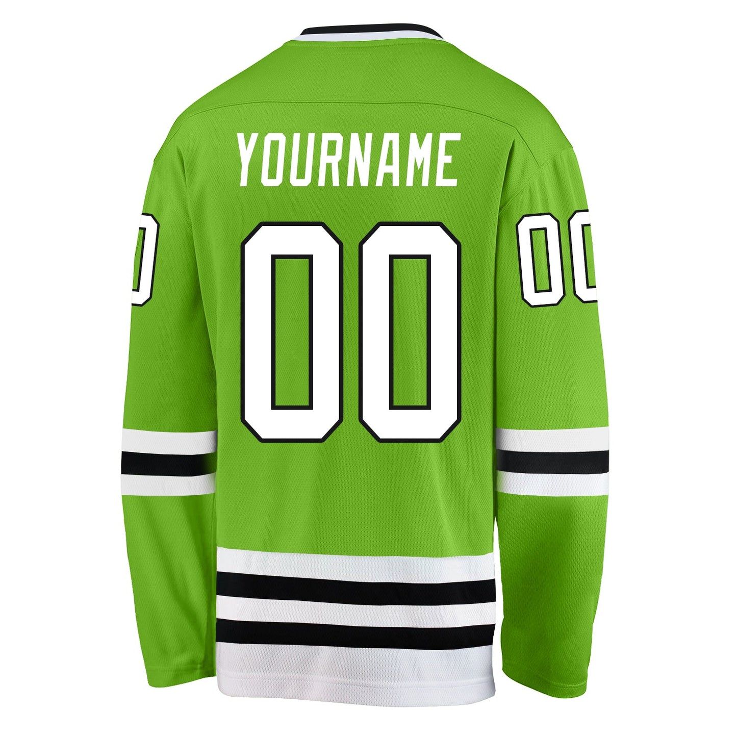 Custom Neon Green White-Black Hockey Jersey view 3