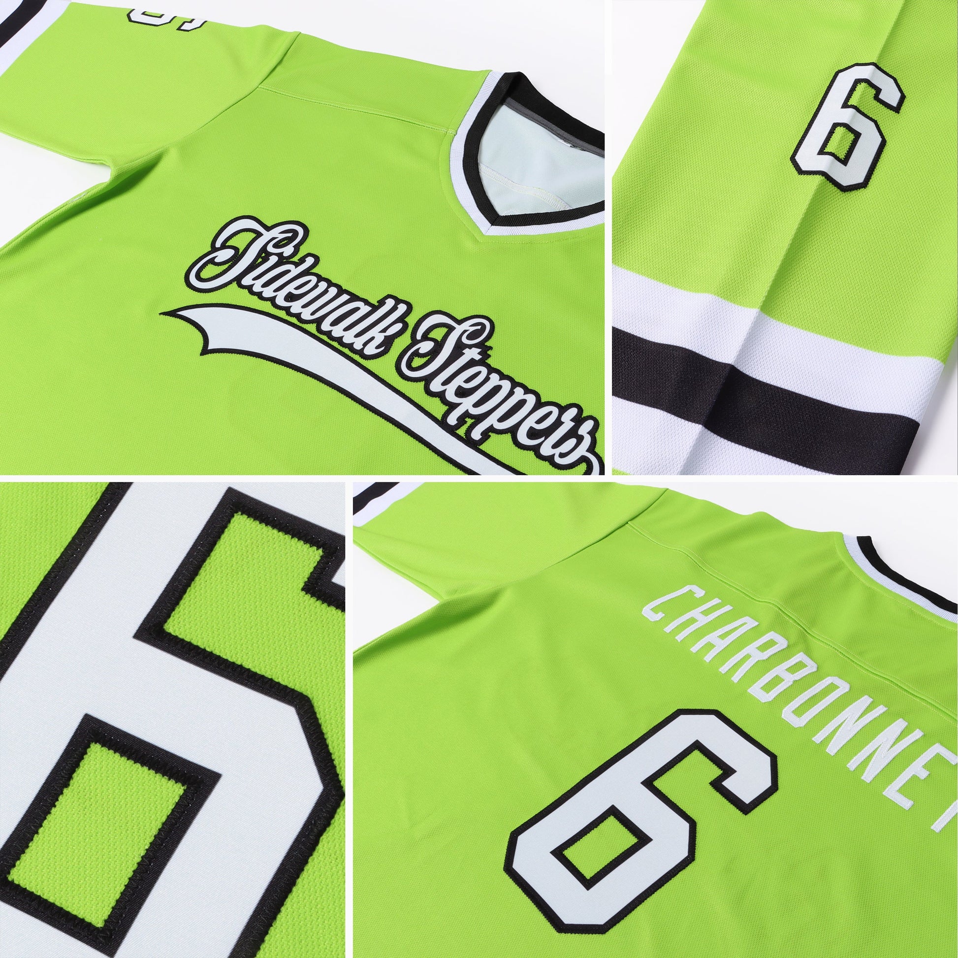 Custom Neon Green White-Black Hockey Jersey view 7